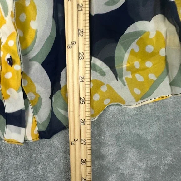 Diane von Furstenberg Ortega Blouse Womens 6 Navy Yellow Silk Floral Excellent - Picture 9 of 9